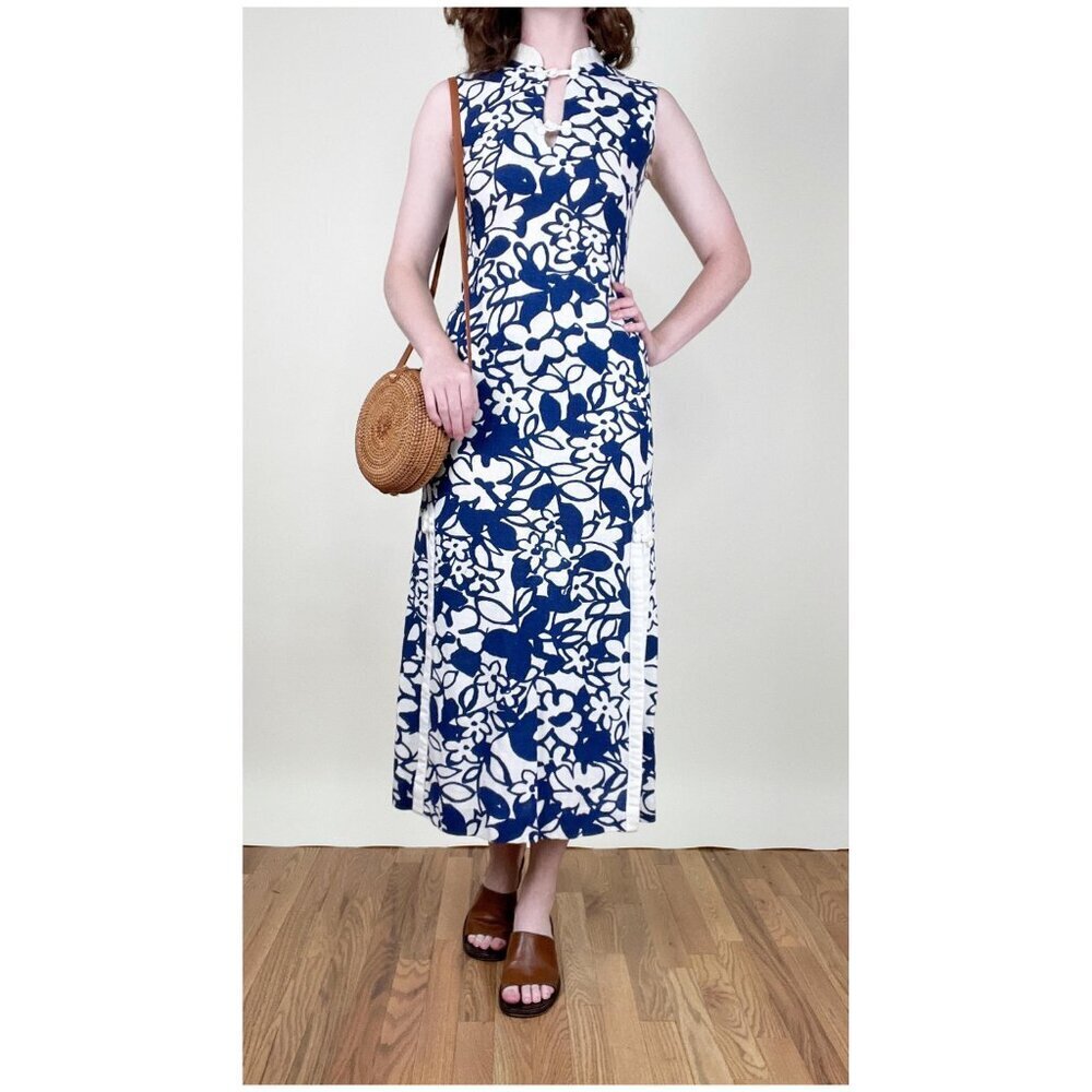 Vintage Floral Print Maxi Sun Dress Tropical Vacation Scandi Girl Beach Wedding
